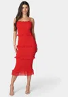 BEBE GEORGETTE SMOCKED MIDI DRESS