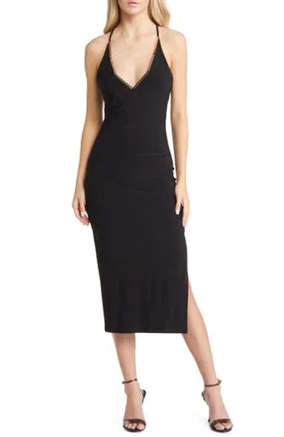 Bebe Golden Bar Halter Body-con Midi Dress In Multi