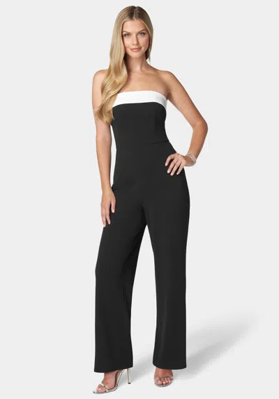 Bebe Grace Strapless Jumpsuit In Black,white