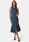 Bebe Halter Midi Denim Dress In True Blue Wash