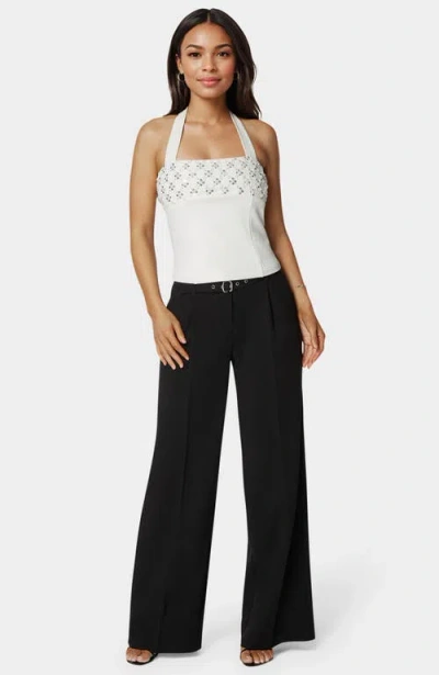 Bebe Halter Neck Bead Sequin Top In White