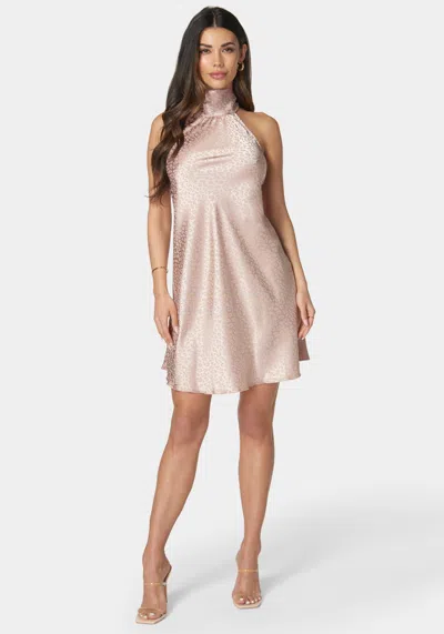 Bebe Halter Neck Satin Jacquard Dress In Rose