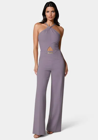 Bebe Halter Palazzo Leg Jumpsuit In Purple Ash