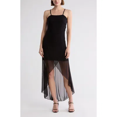 Bebe High Low Mesh Dress In Black