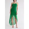 Bebe High Low Mesh Dress In Green