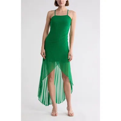 Bebe High Low Mesh Dress In Green