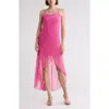 Bebe High Low Mesh Dress In Pink