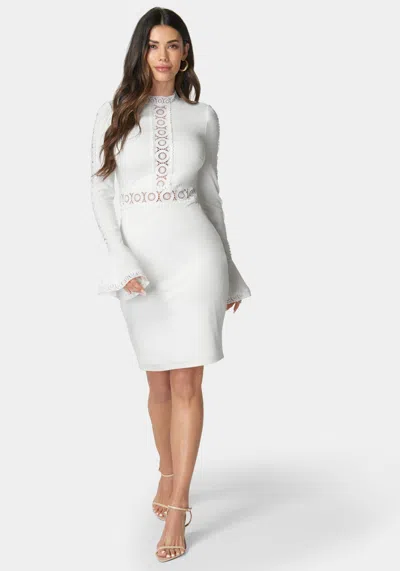 Bebe High Neck Lace Midi Dress In Ivory