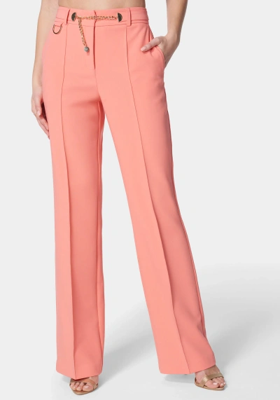 Bebe High Waist Belt Detail Wide Leg Pant In Georgia Peach