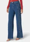 Bebe High Waist Eyelet Lace Up Wide Leg Jean In True Blue Wash