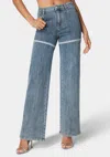 Bebe High Waist Lace Applique Wide Leg Jeans In River Blue Wash