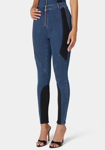 Bebe High Waist Pdr Combo Skinny Leg Jeans In True Blue Wash,black