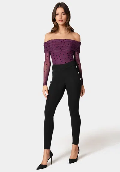 Bebe High Waist Rhinestone Button Legging In Black