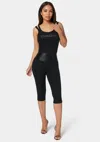 Bebe High Waist Satin Elastic Capri Legging In Black