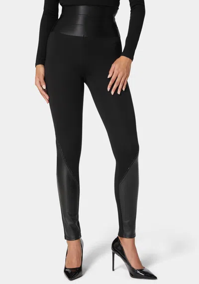 Bebe High Waist Stud Details Vegan Leather Insert Pdr Legging In Black