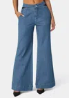 Bebe High Waist Ultra Wide Leg Denim Pant In Medium Blue Wash,black