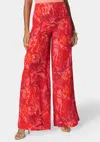 Bebe High Waist Ultra Wide Leg Pant In Raspberry Tropics Print