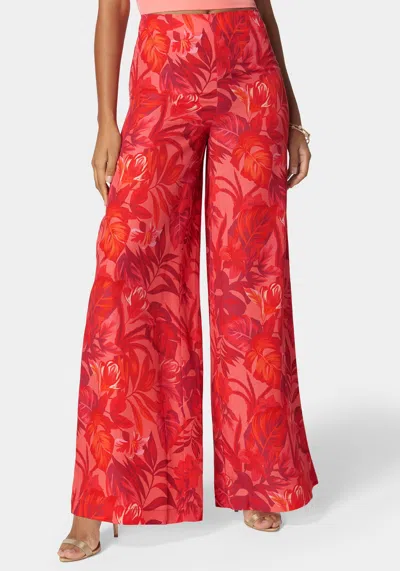 Bebe High Waist Ultra Wide Leg Pant In Raspberry Tropics Print