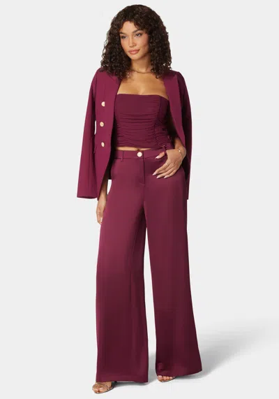 Bebe High Waist Ultra Wide Leg Satin Pant In Purple Potion