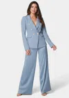 Bebe High Waist Ultra Wide Leg Satin Pant In Sphere Blue