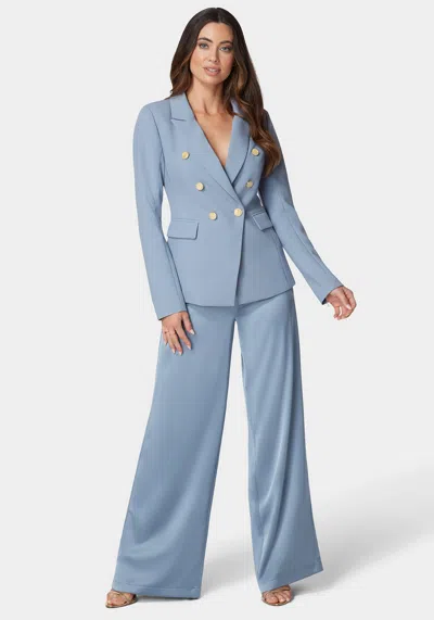 Bebe High Waist Ultra Wide Leg Satin Pant In Sphere Blue