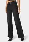 Bebe High Waist Vegan Leather Side Panel Wide Leg Jean In Washed Out Black,black