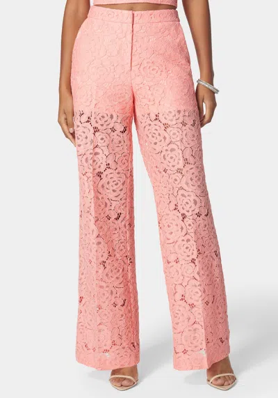 Bebe High Waist Wide Leg Lace Pant In Apricot Blush