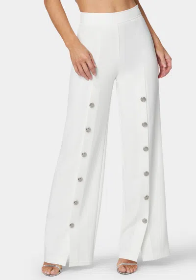 Bebe High Waist Wide Leg Pant In White Alyssum