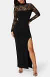Bebe Illusion Lace Long Sleeve Maxi Dress In Black