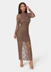 Bebe Illusion Lace Maxi Dress In Chocolate