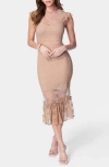 Bebe Illusion Lace Midi Dress In Beige