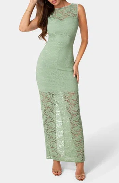 Bebe Illusion Lace Sleeveless Maxi Dress In Green