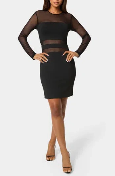 Bebe Illusion Mesh Mini Dress In Black