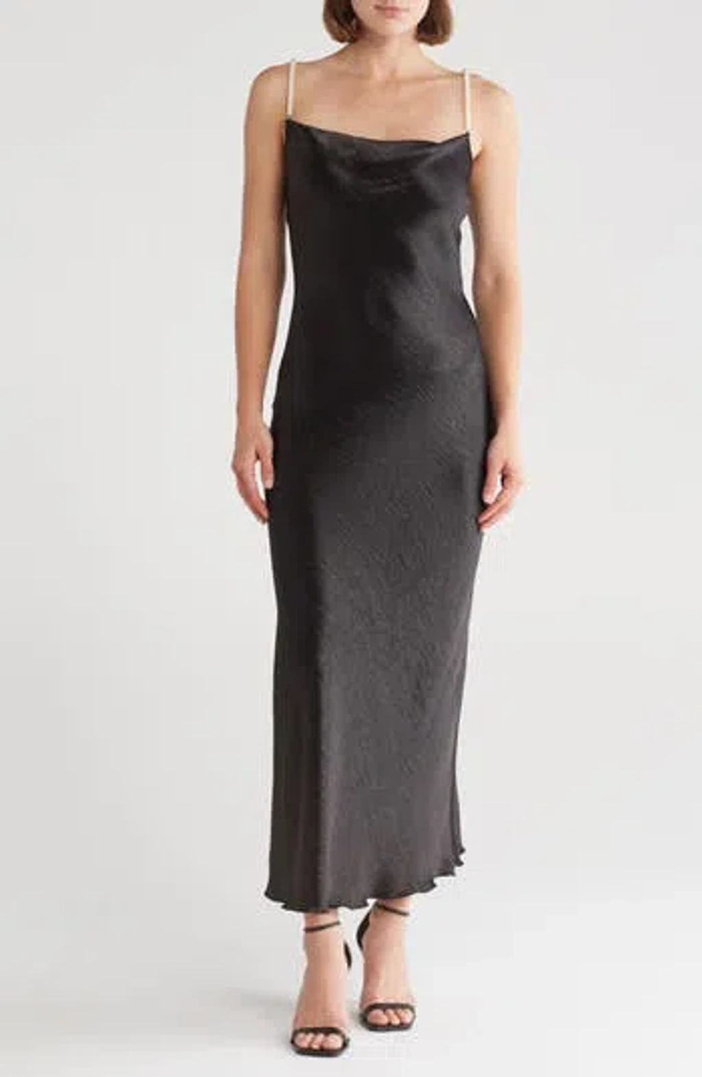 Bebe Imitation Pearl Strap Hammered Satin Maxi Slipdress In Black | ModeSens