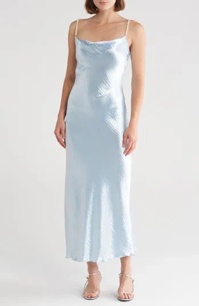 Bebe Imitation Pearl Strap Hammered Satin Maxi Slipdress In Blue