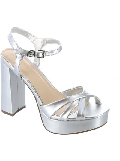 Bebe Inessa Womens Faux Leather Metallic Slingback Sandals In Silver
