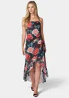 Bebe Isabella Hi-low Mesh Dress In Black Teal