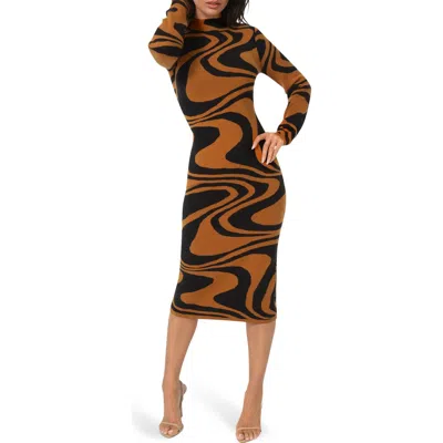 Bebe Jacquard Mock Neck Sweater Midi Dress In Multi