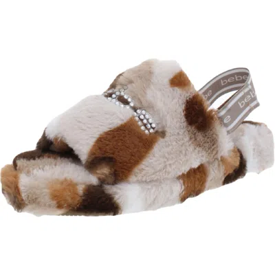 Bebe Jeanna Womens Faux Fur Open Toe Slingback Slippers In Multi