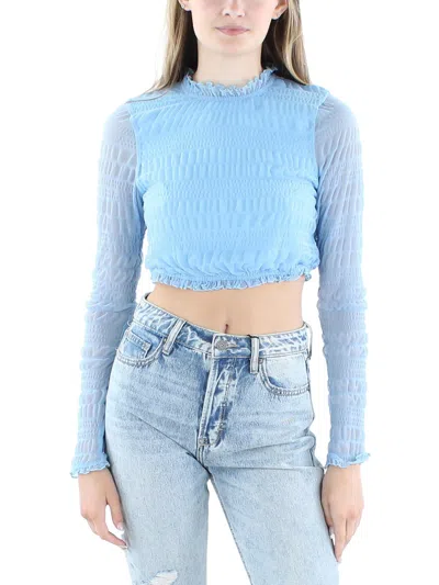 Bebe Juniors Womens Crop Lace Blouse In Blue