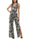 BEBE JUNIORS WOMENS SLIT LEG PRINTED JUMPSUIT