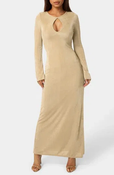 Bebe Keyhole Bell Sleeve Maxi Dress In Neutral