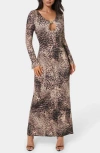 Bebe Keyhole Long Sleeve Maxi Dress In Brown