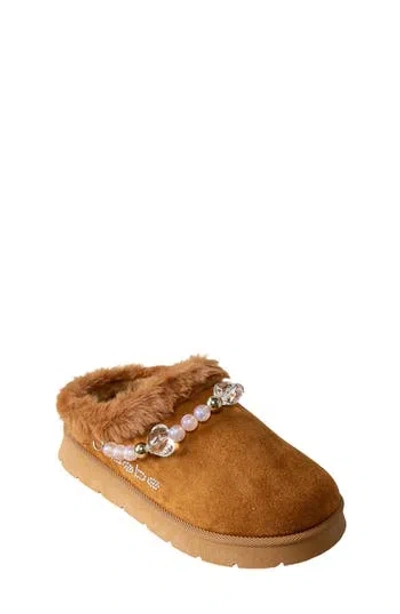 Bebe Kids' Beaded Faux Fur Slipper In Brown