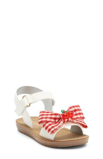 Bebe Kids' Cherry Gingham Bow Sandal In White