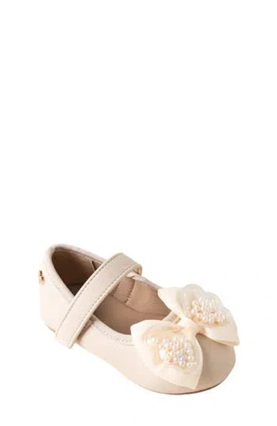 Bebe Kids' Floral Applique Mary Jane Flat In Sand