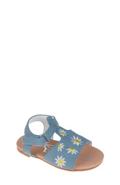Bebe Kids' Floral Embroidered Denim Sandal In Blue