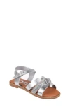 Bebe Little Girls Flat With Rhinestone And Heart Charm Sandals In Metallic Silver