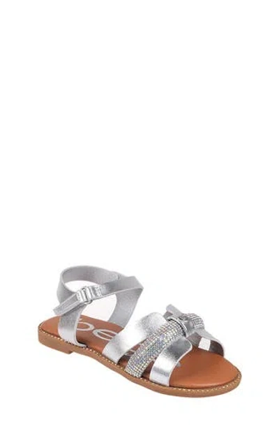 Bebe Kids' Little Girls Flat With Rhinestone And Heart Charm Sandals In Silver