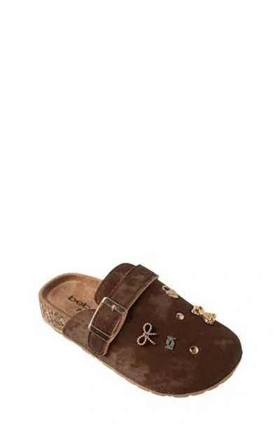 Bebe Kids' Ornamented Faux Leather Footbed Sandal In Dark Brown
